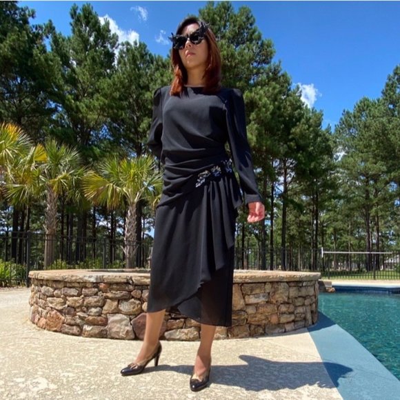 ATTENDING YOUR FUNERAL DRAPE-Y GOTH 80s DRESS - Picture 2 of 4